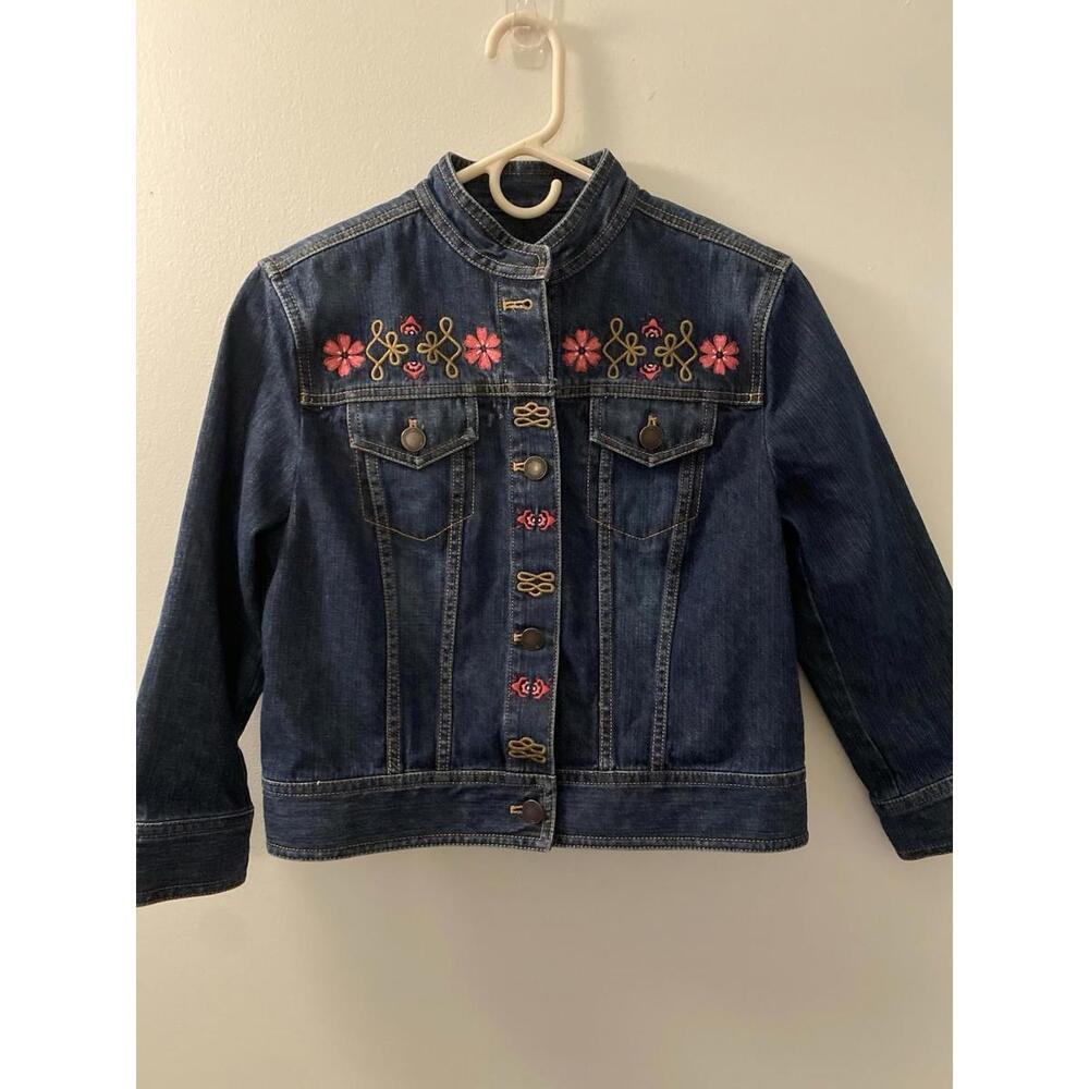 Jones Wear Jean Floral Embroidered Denim Jacket Girl’s Size M Button Up